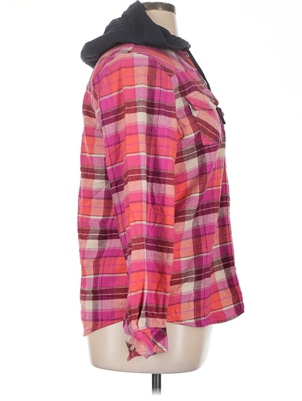 Legendary Whitetails plaid 98% cotton black hooded jacket snap front buttons - Picture 3 of 14